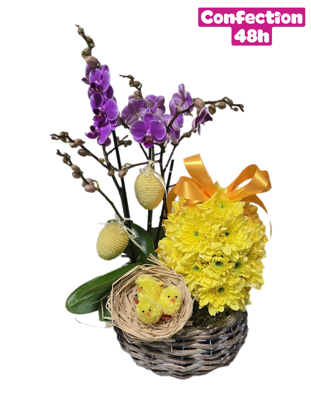 Oeuf de Pâques 20cm + Orchidée mauve