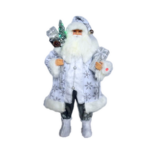 Large Musical Santa in Silver 90cm - with Lights